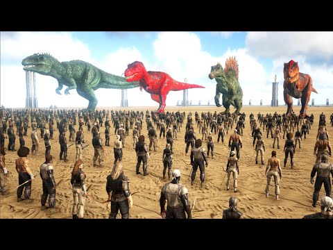 1000 HUMANS VS DINOSAURS – ARK Survival Evolved | Cantex