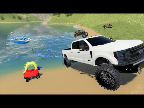 A day boating at our Mansion on the lake | Farming Simulator 19 camping and mudding
