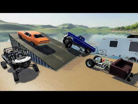 Beach camping with millionaires trucks and cars | Farming Simulator 19 camping and mudding