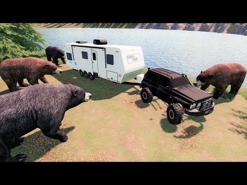 Camper attacked by bears at lake | Farming Simulator 19 camping and mudding
