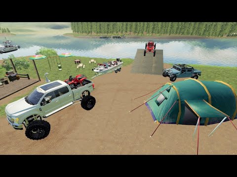 Camping and boating on the lake | Farming simulator 19 camping and mudding