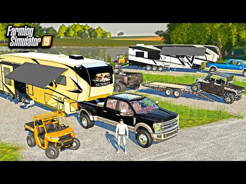 CAMPING WITH NEW TOY-HAULERS AT LAKE! ($200,000 CAMPER!) | FARMING SIMULATOR 2019