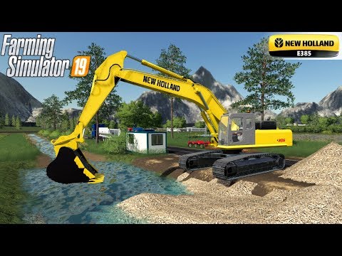 Farming Simulator 19 – NEW HOLLAND E385 Excavator Builds A Bridge Across The Water Channel