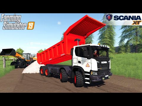 Farming Simulator 19 – SCANIA XT 8X8 Mining Truck Unloads Gravel For Road Construction