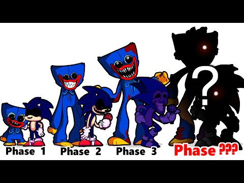 FNF comparison Battle Poppy Playtime Huggy Wuggy &SONIC.EXE – ALL Phases of fnf Characters Animation
