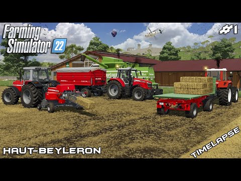 Harvesting WHEAT and baling STRAW | Animals on Haut-Beyleron | Farming Simulator 22 | Episode 1
