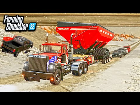 HEAVY HAULING IN BLIZZARD SNOW STORM & ICE ROADS! (ROLEPLAY) | FS22