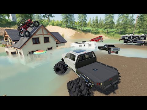 Huge storm floods houses and campers | Farming Simulator 19 camping and mudding