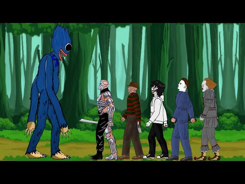 Huggy Wuggy vs Jason, Pennywise, Freddy, Jeff, Leather Face   Drawing Cartoon 2