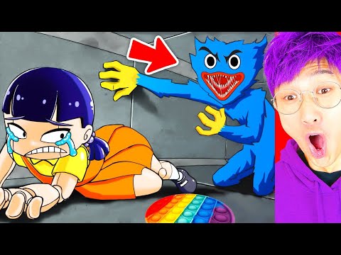 LANKYBOX REACTING To The FUNNIEST SQUID GAME ANIMATIONS EVER!? (HUGGY WUGGY vs SQUID GAME!)
