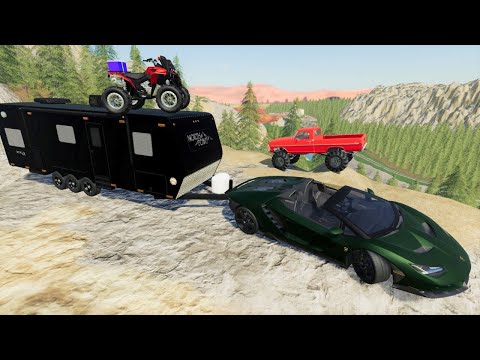 Millionaire goes camping with Lamborghini and mud truck | Farming Simulator 19