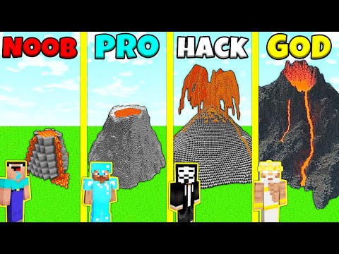 Minecraft Battle: NOOB vs PRO vs HACKER vs GOD: LAVA VOLCANO BASE HOUSE BUILD CHALLENGE / Animation
