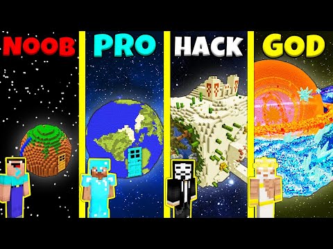 Minecraft Battle: NOOB vs PRO vs HACKER vs GOD: PLANET BASE HOUSE BUILD CHALLENGE / Animation