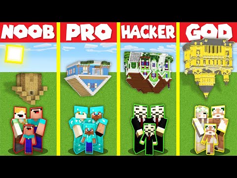 Minecraft Battle: UPSIDE DOWN HOUSE HOUSE BUILD CHALLENGE – NOOB vs PRO vs HACKER vs GOD / Animation