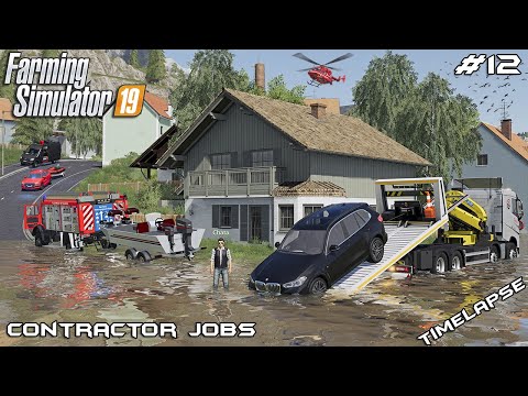 RESCUING vehicles from FLOODED AUTOBAHN | Contractor Jobs | Farming Simulator 19 | Episode 12