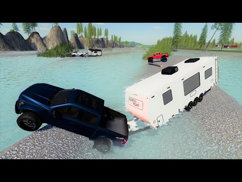Saving campers from flooded river | Farming Simulator 19 camping and mudding