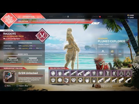 ALL Raiders Collection Event Cosmetics Apex Legends Wattson Heirloom Holoday Bash