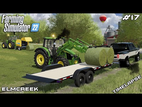 Baling HAY & GRASS SILAGE bales & TRANSPORTING bales | Elmcreek | Farming Simulator 22 | Episode 17