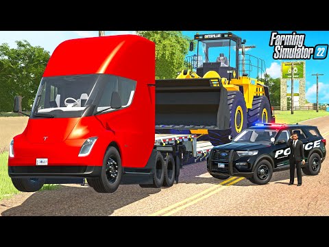 HEAVY HAULING POLICE CHASE *TESLA SEMI* (COUNTY LINES) | FARMING SIMULATOR 22
