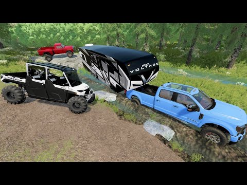 Saving stuck campers with mud truck and ATV | Farming Simulator 22 camping and mudding