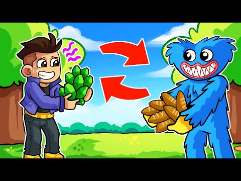 MINECRAFT pero HUGGY WUGGY INTERCAMBIA OBJETOS CHETADOS 😱😭 HARDY y TROLERO