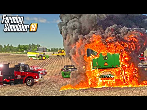 FARMER NEARLY ESCAPES COMBINE FIRE | MILLENNIAL ERROR (ROLEPLAY) FARMING SIMULATOR 19