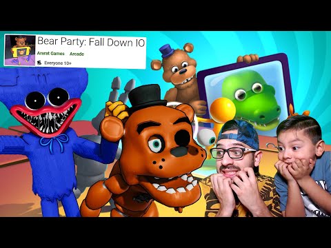 Huggy Wuggy vs Freddy, Monty y Chica | NOOB vs Hacker en Bear Party: Fall Down | Juegos Karim Juega