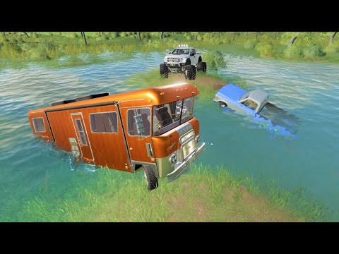 Rescuing campers stuck in the swamp | Farming Simulator 19 camping and mudding