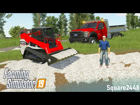 RipRap Rock Around A Pond! (Landscaping Job) | Farming Simulator 19