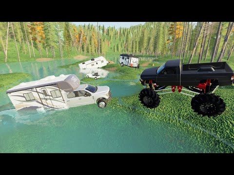 Saving campers from huge flood after storm | Farming Simulator 19 camping and mudding
