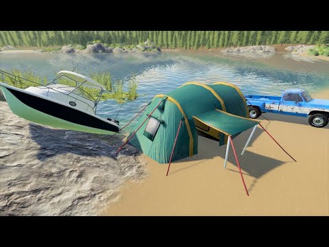 Stranded and lost after huge storm | Farming Simulator 19 camping and mudding