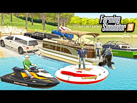 SUMMER BOATING, CAMPING & JETSKIING! (NEW PONTOON BOAT) | FARMING SIMULATOR 2019