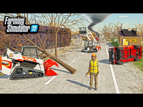 TORNADO CLEANUP CREW! TORNADO DESTROYS HOUSES & VEHICLES | FARMING SIMULATOR 22