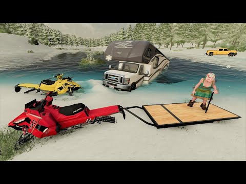 Using Snowmobiles to rescue stranded campers | Farming Simulator 22