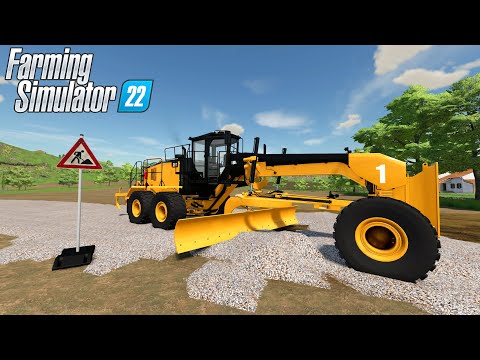 Farming Simulator 22 – CATERPILLAR 18M3 Motor Grader Pushes Crushed Stone