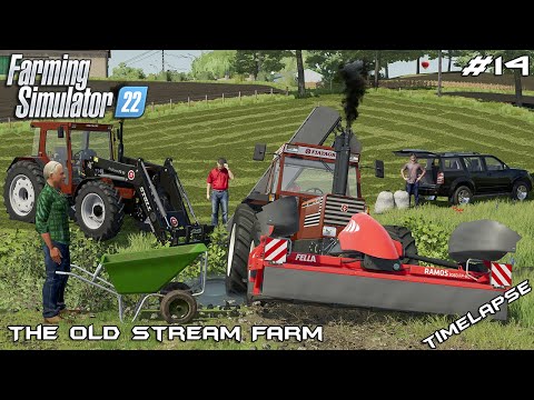Got STUCK in the CREEK while MOWING GRASS | The Old Stream Farm | Farming Simulator 22 | Episode 14