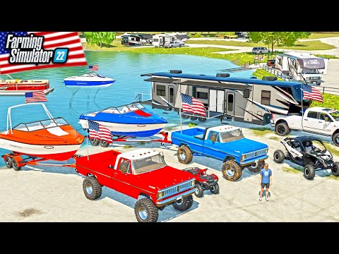 MEMORIAL DAY CAMPING & BOATING AT THE LAKE! (MALIBU BOATS & PONTOONS) | FARMING SIMULATOR 22