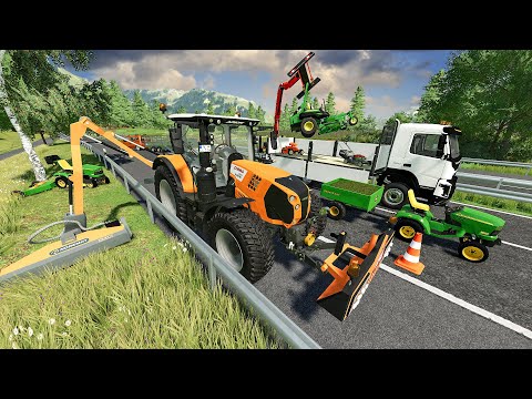 Paysagiste VOIRIE ! Mini-tondeuses en action & éparage d'autoroute | Farming Simulator 22
