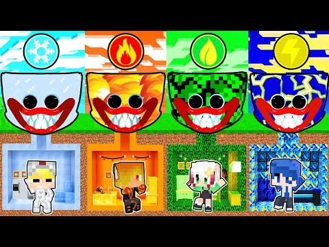 TÔ GÀ THỬ THÁCH XÂY HẦM BÍ MẬT HUGGY WUGGY NGUYÊN TỐ CẶP ĐÔI TRONG MINECRAFT*XÂY HẦM NGUYÊN TỐ