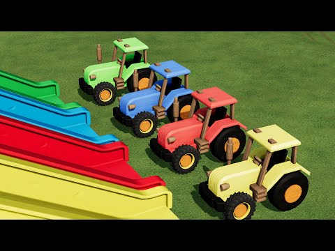 TRACTORS OF COLORS ! TOY TRACTORS JUMPING ON SLIDE  ! HAY BALING , SELLING ! Farming Simulator 22