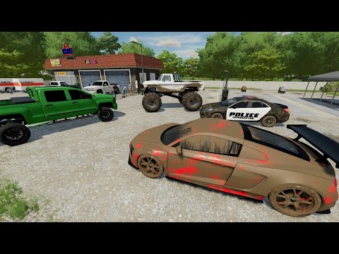 Washing Monster Trucks and muddy race cars | Farming Simulator 22