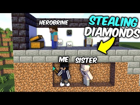 STEALING DIAMONDS FROM HEROBRINE WITH MY SISTER || TROLLING SISTER IN MINECRAFT #4