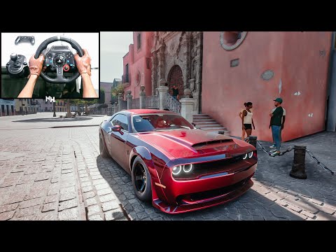 1100HP Dodge Challenger SRT Demon | Forza Horizon 5 | Steering wheel gameplay