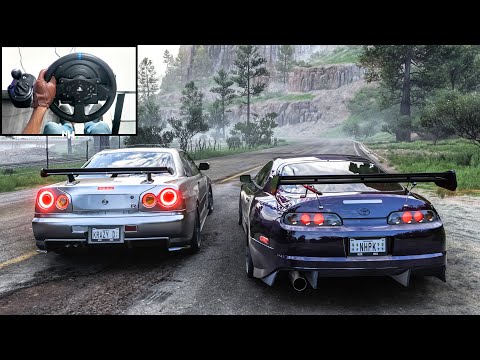 1200HP Toyota Supra & Nissan Skyline R34 GTR CONVOY | Forza Horizon 5 | Steering Wheel Gameplay