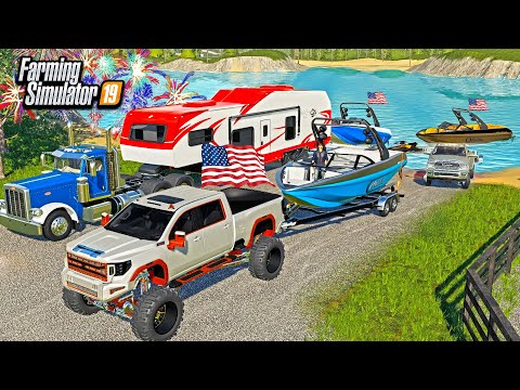 4TH OF JULY BOATING & CAMPING! (INSANE MALIBU BOATS!) | FARMING SIMULATOR 2019