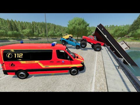 Ambulance saves Monster Truck and Boat from huge crash | Farming Simulator 22
