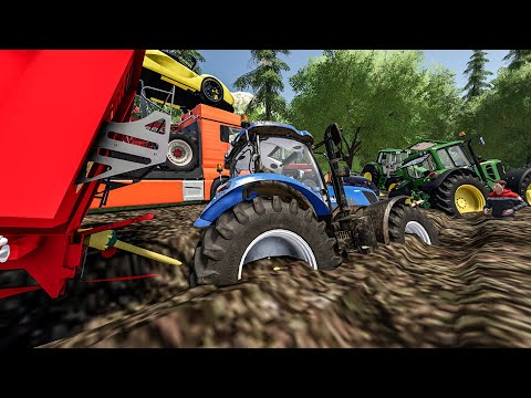 Armée de tracteurs traverse des chemins impraticables dangereux | Farming Simulator 22