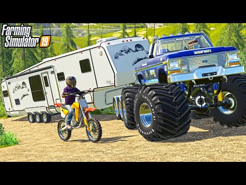 BIGFOOT TOWING CAMPER UP MOUNTAIN | (SKETCHY BRIDGE) | FARMING SIMULATOR 2019