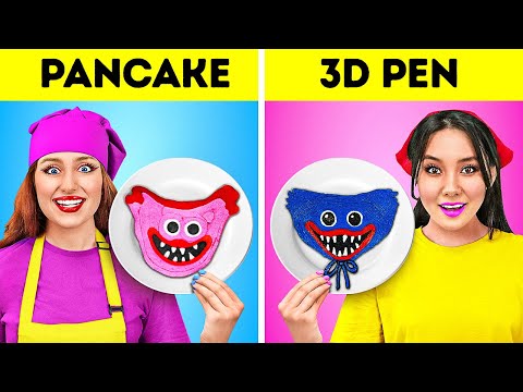 FANTASTIC 3D PEN VS PANCAKE ART CHALLENGE || Huggy Wuggy vs Kissy Missy! Cool DIY Ideas by 123 GO!