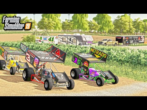 FARMER'S SPRINT CAR RACE! (COMPLETE TRACK & CUSTOM CARS) | FARMING SIMULATOR 2019